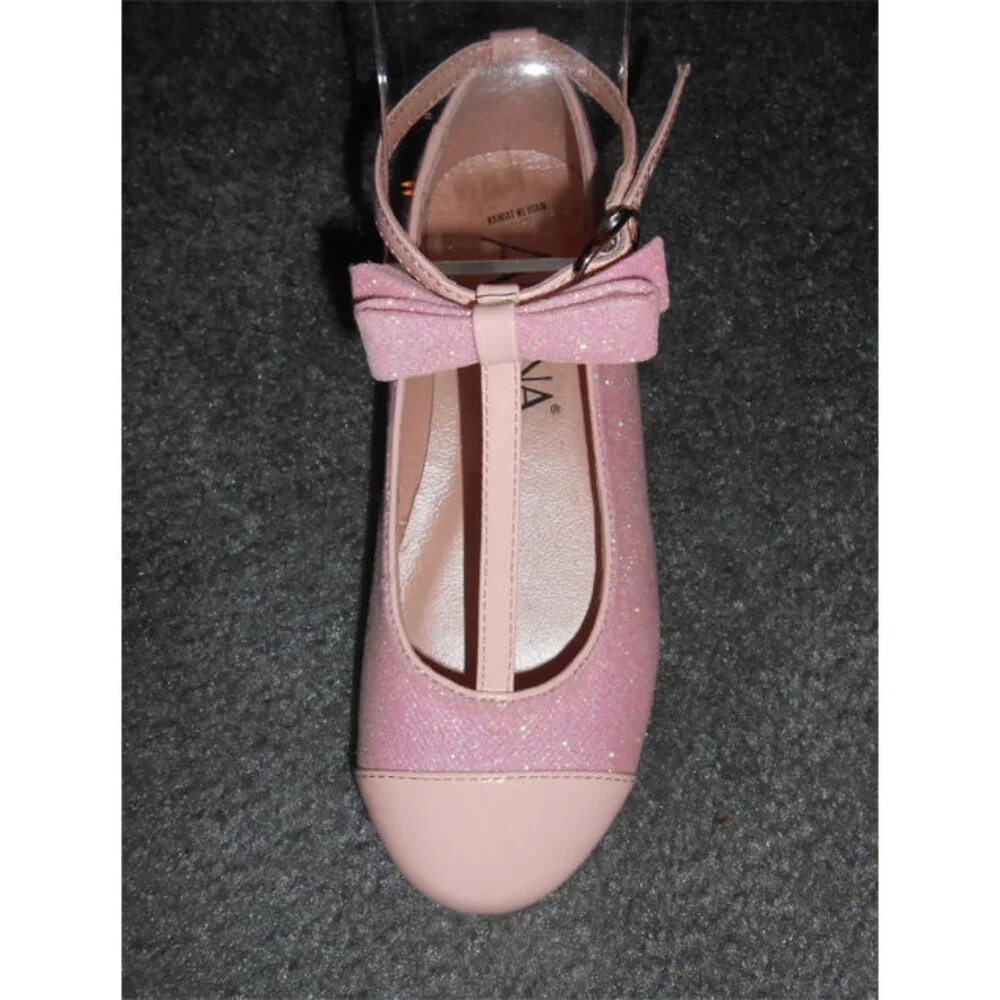 Amiana sz 11 Girls Pink Glitter Mary Janes Shoes Boutique w/Ankle Strap‎ & bow